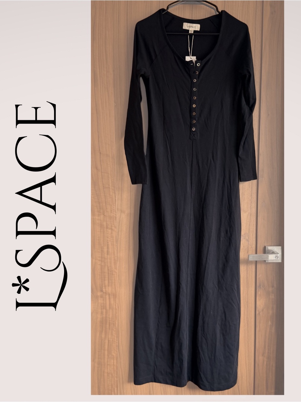 l*space Black Long-Sleeve Henley Maxi Dress